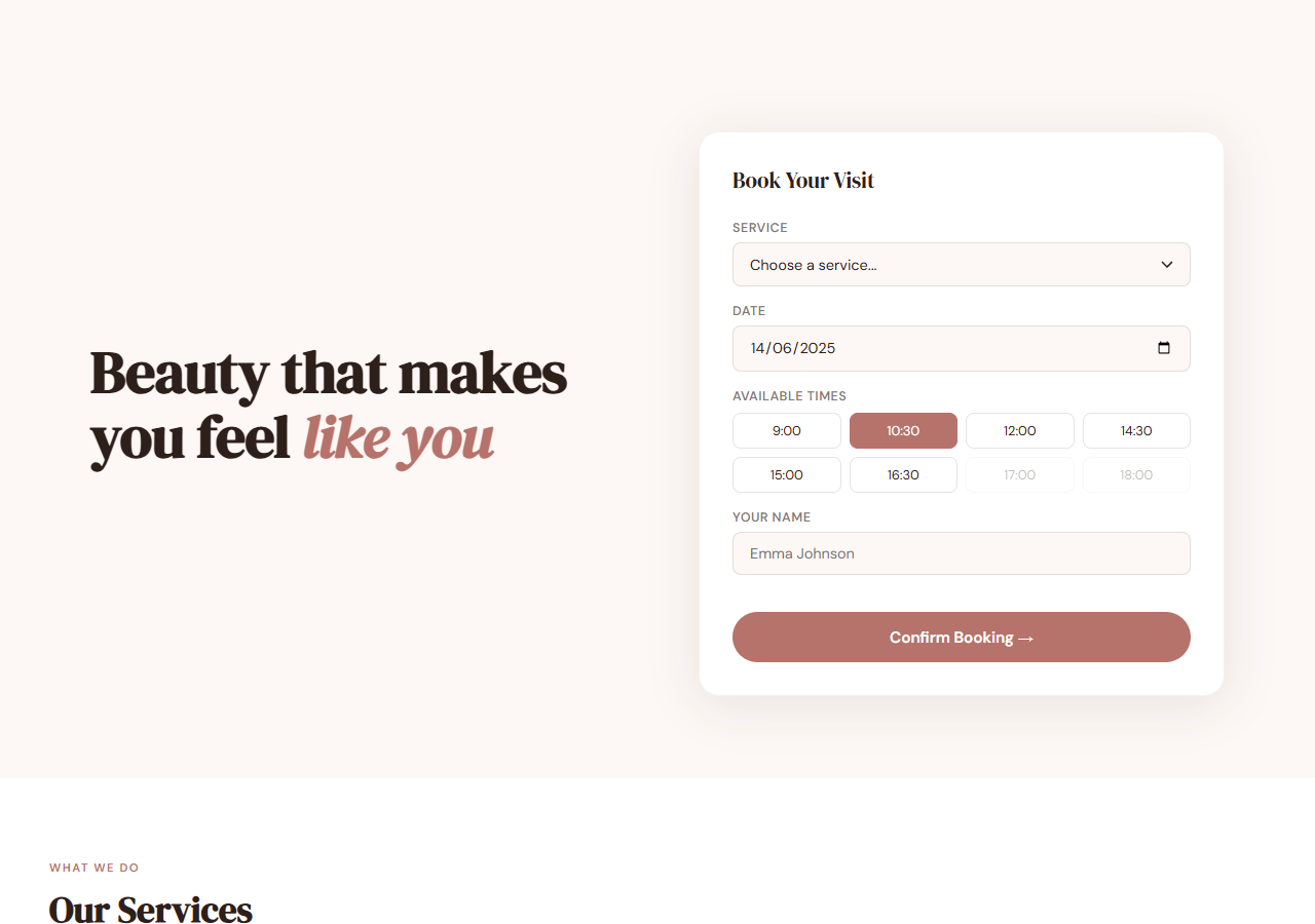 Bookings template preview