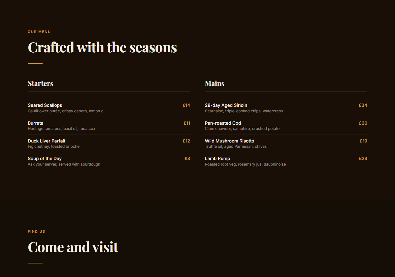 Menu template preview